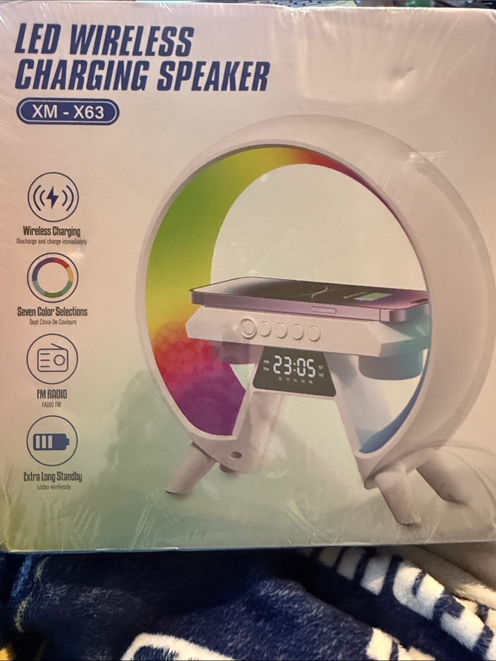 LED Wireless Charging Speaker XM - X63 in White with Rainbow Accent